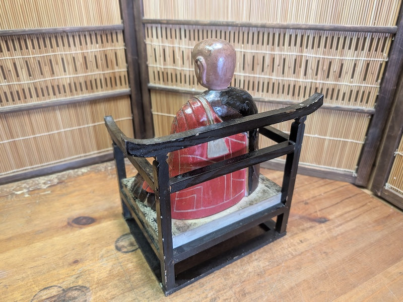 Extremely Rare Meiji Era Japanese Wooden Monk Statue 1800s Hand Carved Antique