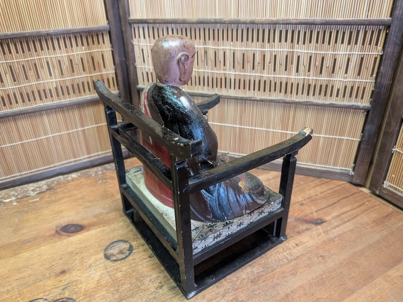 Extremely Rare Meiji Era Japanese Wooden Monk Statue 1800s Hand Carved Antique
