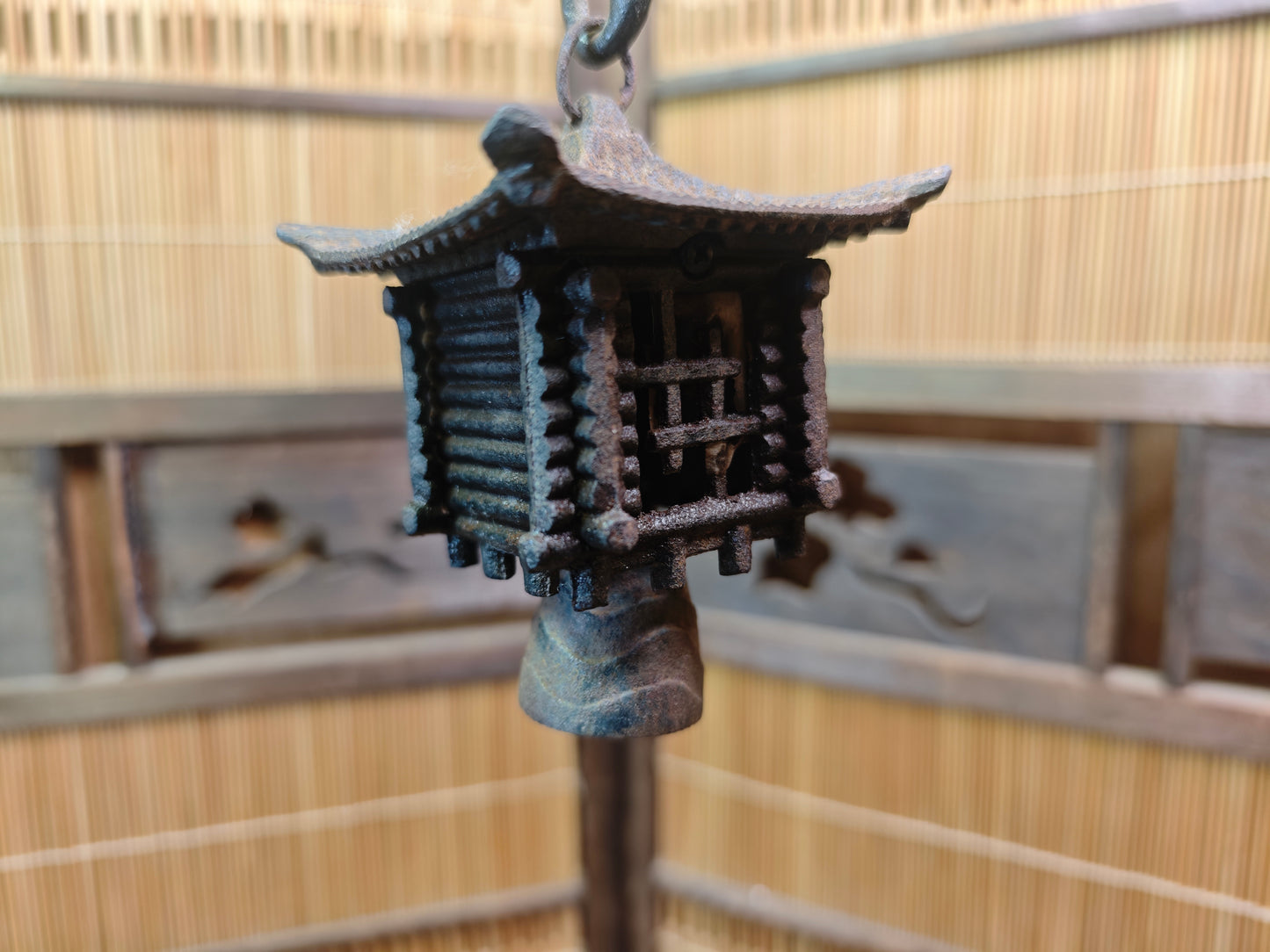 Rare Meiji Nambu Cast Iron Furin Lantern Wind Bell Hanging Toro Japan