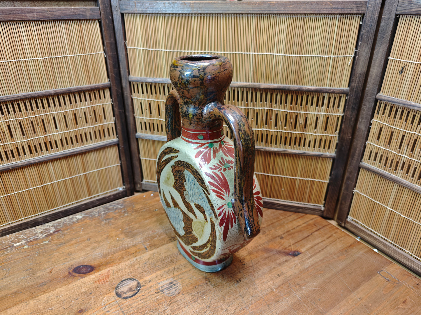 Rare Signed Okinawa Pottery Vase Handmade Ryukyu Ceramic Art Japan Vintage
