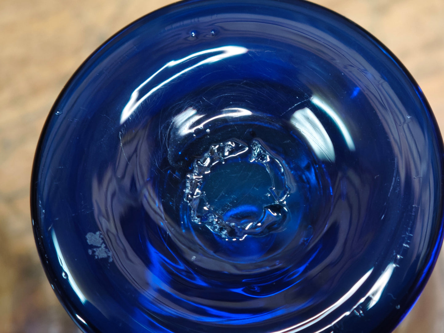 Japanese Taisho Era Handmade Blue Stem Glass Sake Cups Pair w/Wood Box