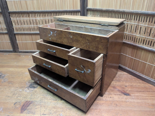 Vintage Japanese Sewing Box cherry wood Drawer Chest Storage Decor
