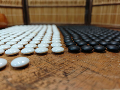 Rare Japanese Go Stones Set Hamaguri Shell 186 White 180 Black Wood Bowls