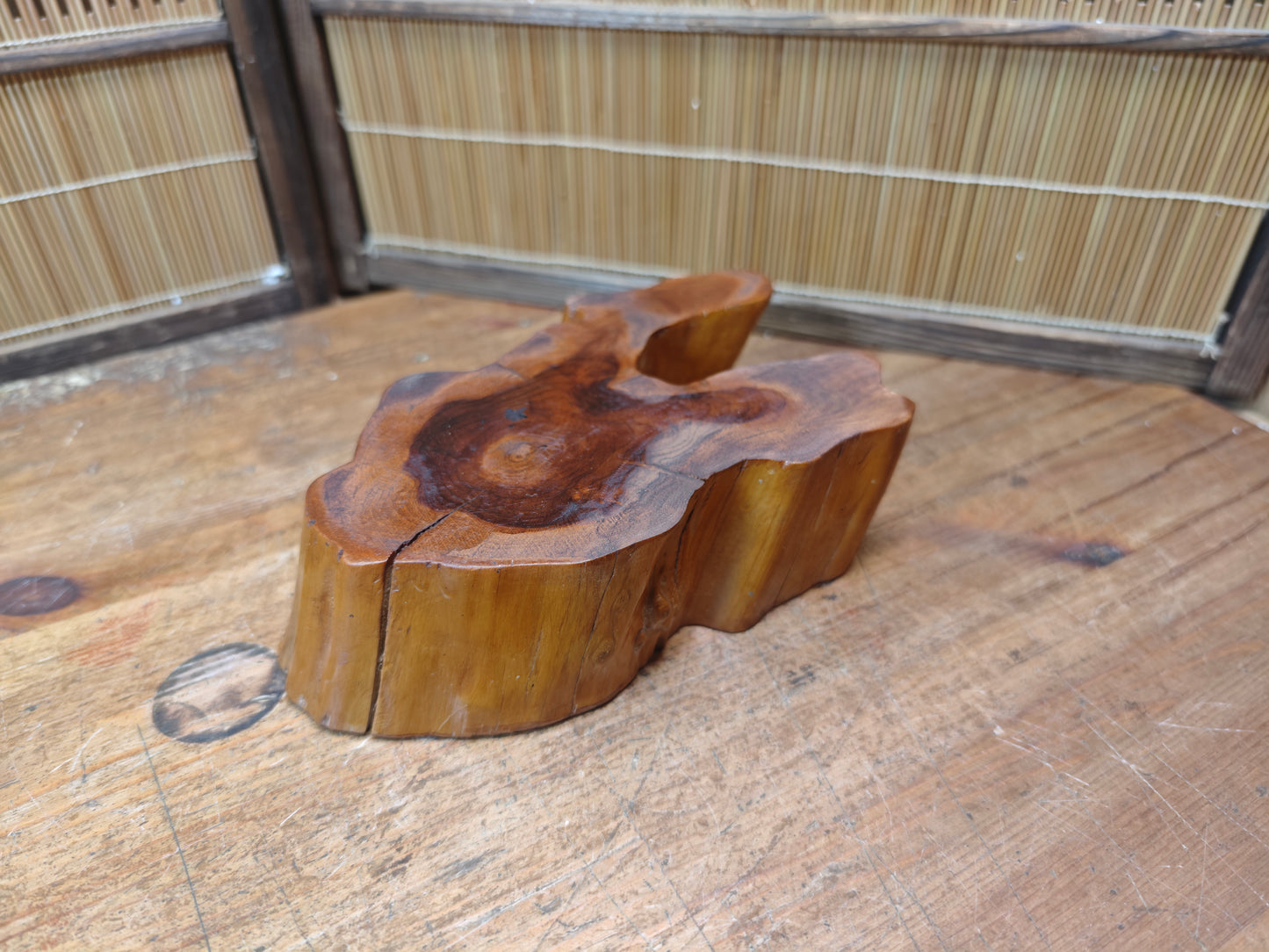 Signed Japanese Bonsai Table 1970s | Sugi Wood Wabi Sabi Display Stand