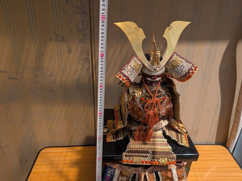 1949 Japanese Samurai Doll Yoroi 鎧 Armor 31.5" Tall  Signed, Kamon Box | Valued $7000