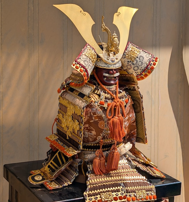 1949 Japanese Samurai Doll Yoroi 鎧 Armor 31.5" Tall  Signed, Kamon Box | Valued $7000