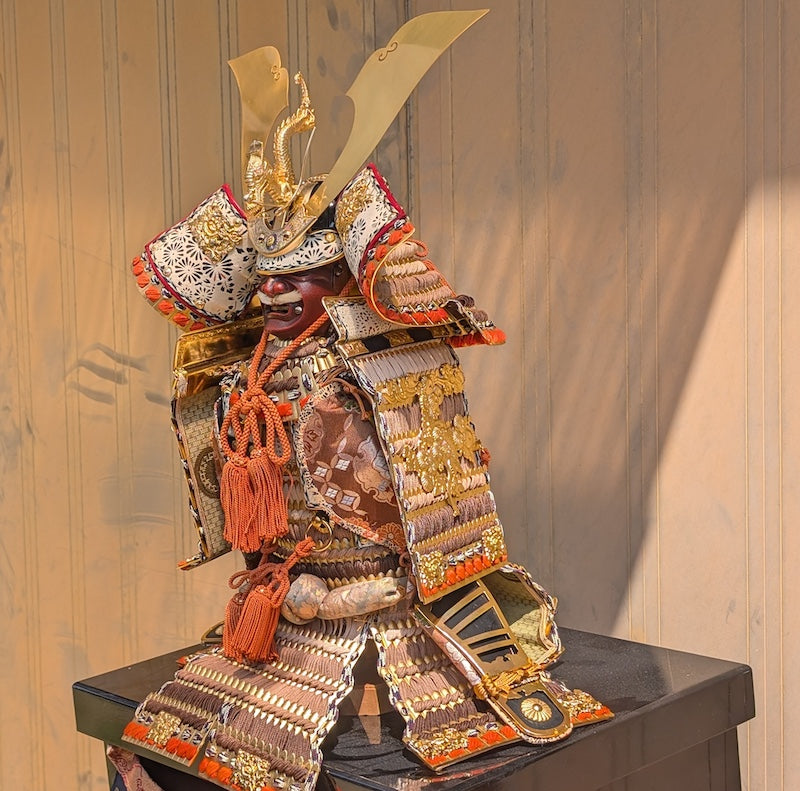 1949 Japanese Samurai Doll Yoroi 鎧 Armor 31.5" Tall  Signed, Kamon Box | Valued $7000
