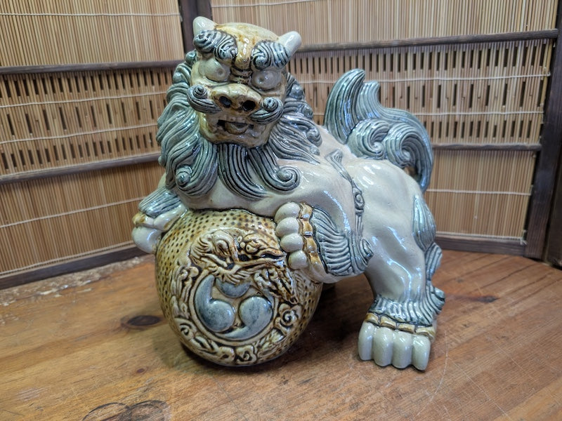 Vintage Okinawa Shisa Guardian Lion Giant Ceramic Statue Japan Art