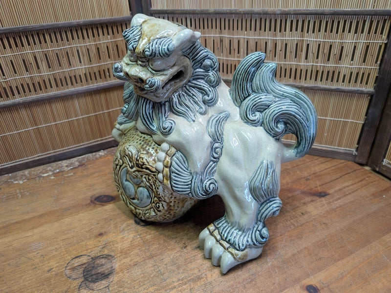 Vintage Okinawa Shisa Guardian Lion Giant Ceramic Statue Japan Art