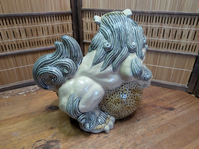 Vintage Okinawa Shisa Guardian Lion Giant Ceramic Statue Japan Art