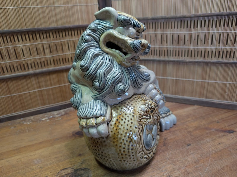 Vintage Okinawa Shisa Guardian Lion Giant Ceramic Statue Japan Art