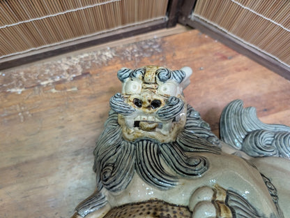 Vintage Okinawa Shisa Guardian Lion Giant Ceramic Statue Japan Art