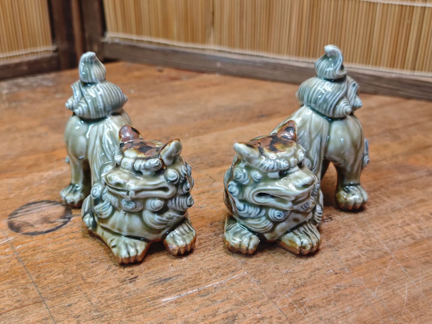 Traditional Okinawan Shisa Lion Pair 1970s Ceramic Pottery Protection Symbol