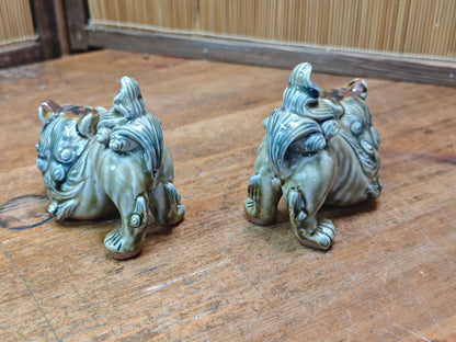 Traditional Okinawan Shisa Lion Pair 1970s Ceramic Pottery Protection Symbol