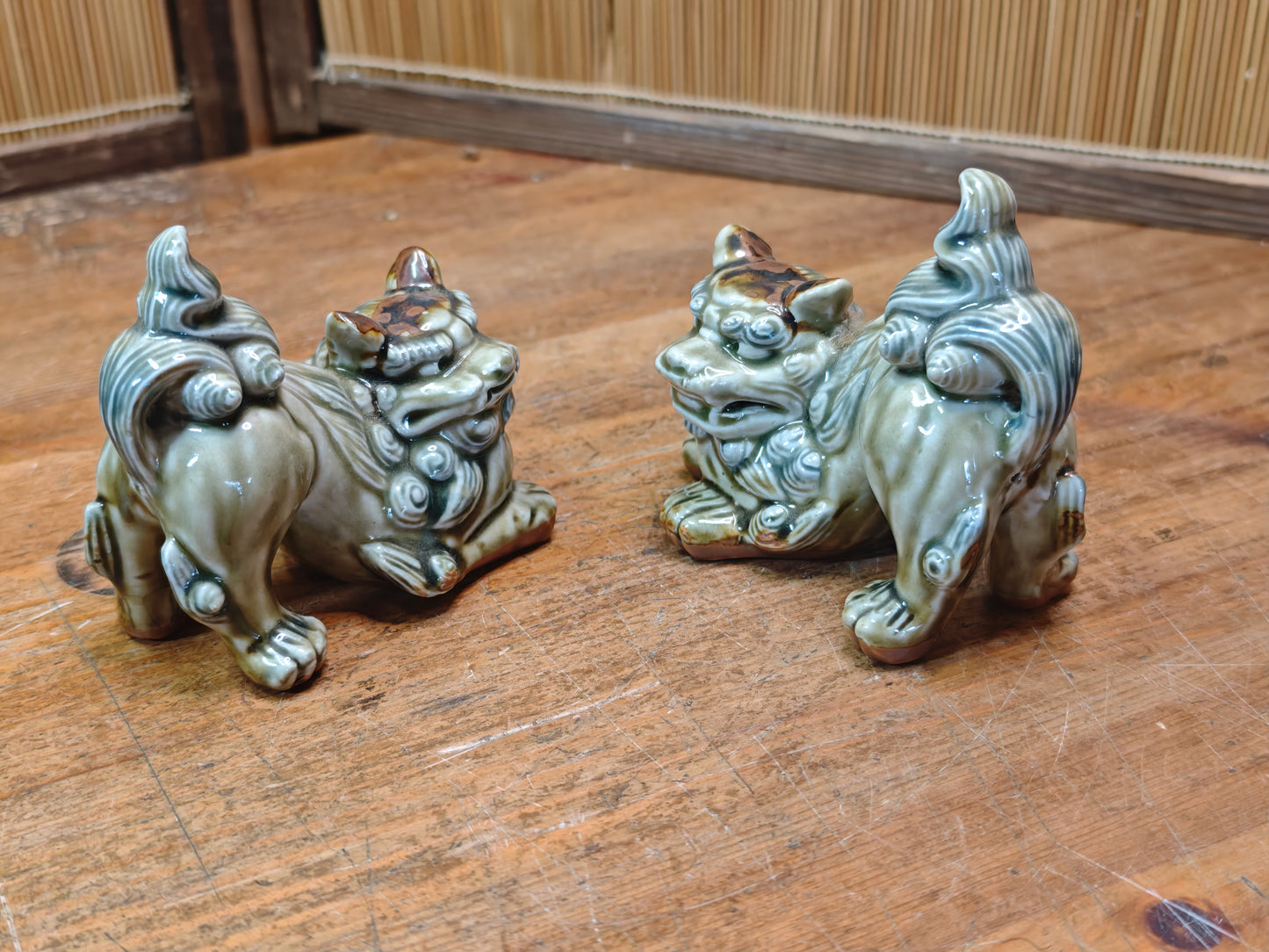 Traditional Okinawan Shisa Lion Pair 1970s Ceramic Pottery Protection Symbol