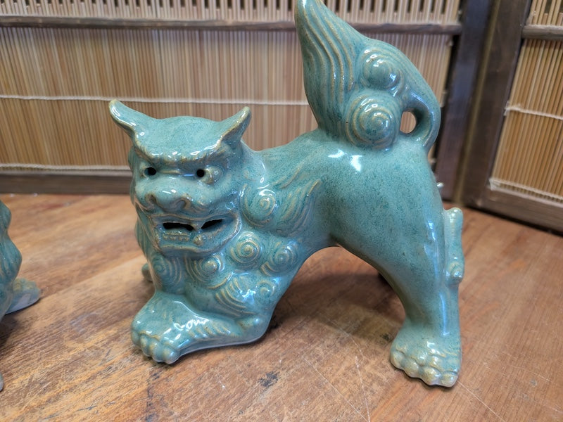 Vintage Okinawan Shisa Lion Pair Japanese Ceramic Guardian Statues