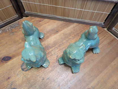 Vintage Okinawan Shisa Lion Pair Japanese Ceramic Guardian Statues