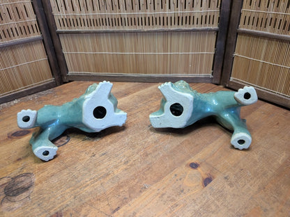 Vintage Okinawan Shisa Lion Pair Japanese Ceramic Guardian Statues