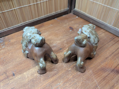 Vintage Okinawan Shisa Lion Pair Hand Painted Ceramic Statues Japan Rare