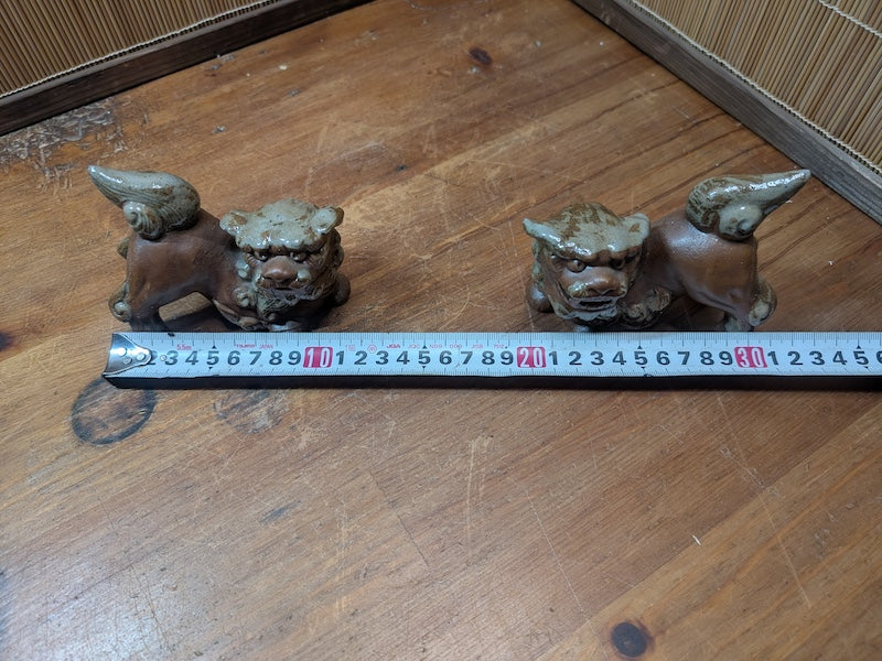 Vintage Okinawan Shisa Lion Pair Hand Painted Ceramic Statues Japan Rare