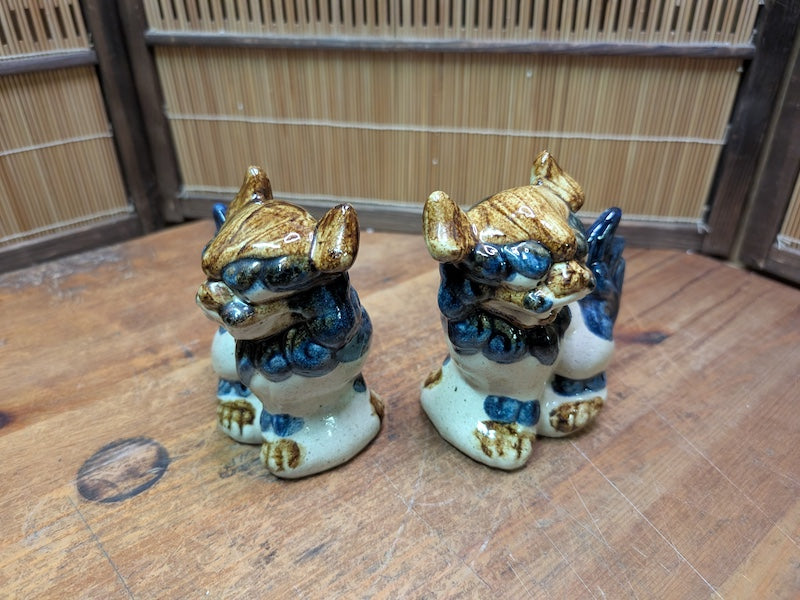 Vintage Okinawan Shisa Pair Japanese Guardian Lion Statues Ceramic