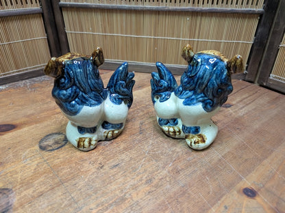 Vintage Okinawan Shisa Pair Japanese Guardian Lion Statues Ceramic