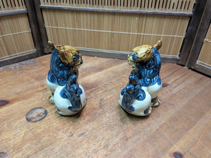 Vintage Okinawan Shisa Pair Japanese Guardian Lion Statues Ceramic