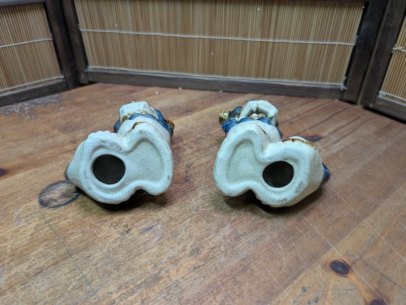 Vintage Okinawan Shisa Pair Japanese Guardian Lion Statues Ceramic