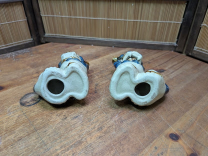 Vintage Okinawan Shisa Pair Japanese Guardian Lion Statues Ceramic