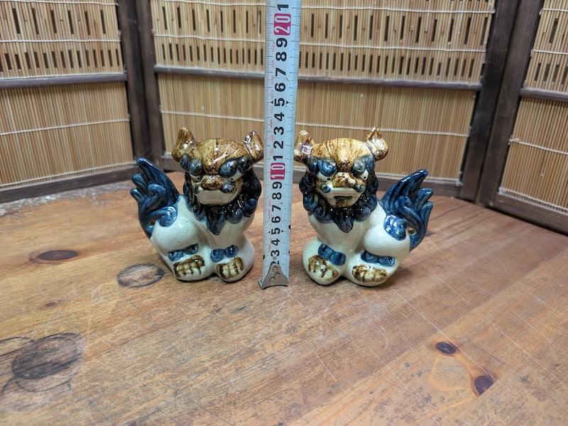 Vintage Okinawan Shisa Pair Japanese Guardian Lion Statues Ceramic