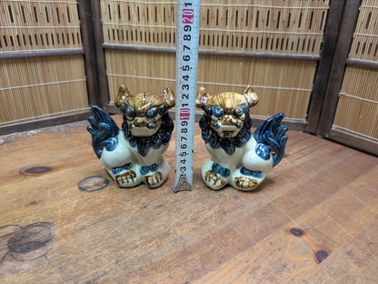 Vintage Okinawan Shisa Pair Japanese Guardian Lion Statues Ceramic