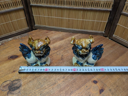 Vintage Okinawan Shisa Pair Japanese Guardian Lion Statues Ceramic