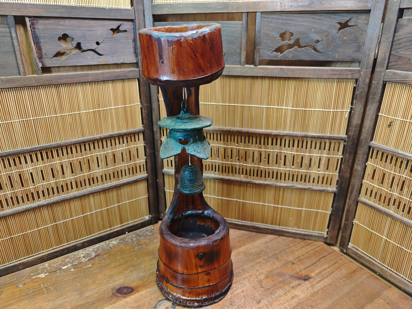 Unique Japanese Nambu Wind Bell 1950s Rebuilt Bamboo Art Signed Decor