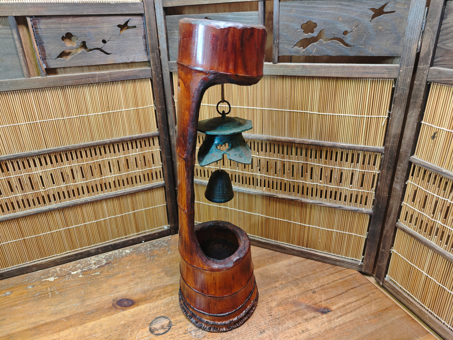 Unique Japanese Nambu Wind Bell 1950s Rebuilt Bamboo Art Signed Decor