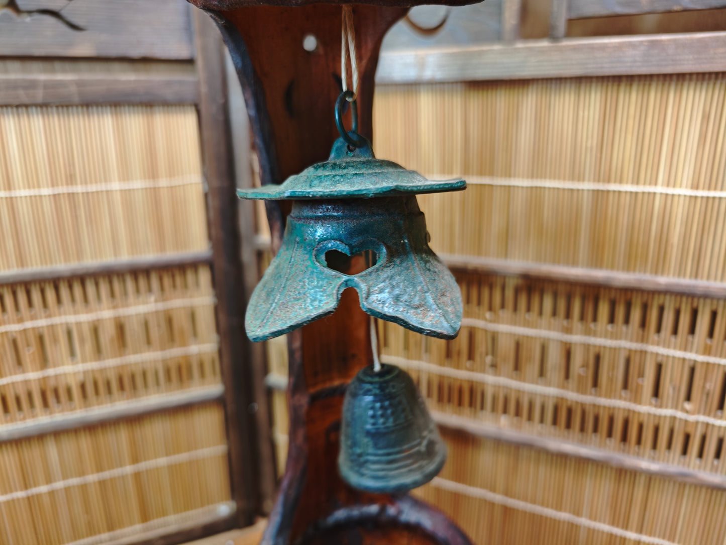 Unique Japanese Nambu Wind Bell 1950s Rebuilt Bamboo Art Signed Decor