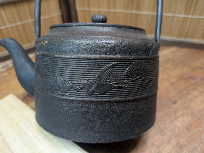 Vintage Japanese Tetsubin Crane & Turtle Iron Kettle Signed Seal