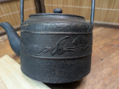 Vintage Japanese Tetsubin Crane & Turtle Iron Kettle Signed Seal