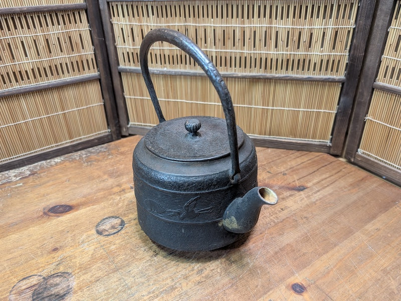 Vintage Japanese Tetsubin Crane & Turtle Iron Kettle Signed Seal