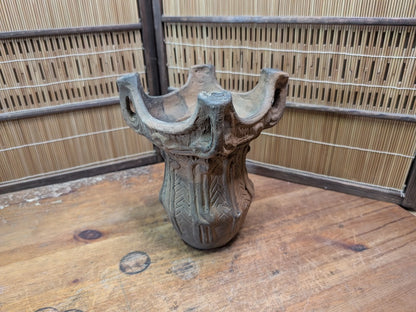 1940s Japanese Jomon Pottery Replica Flame Kaen Doki Vessel Decor