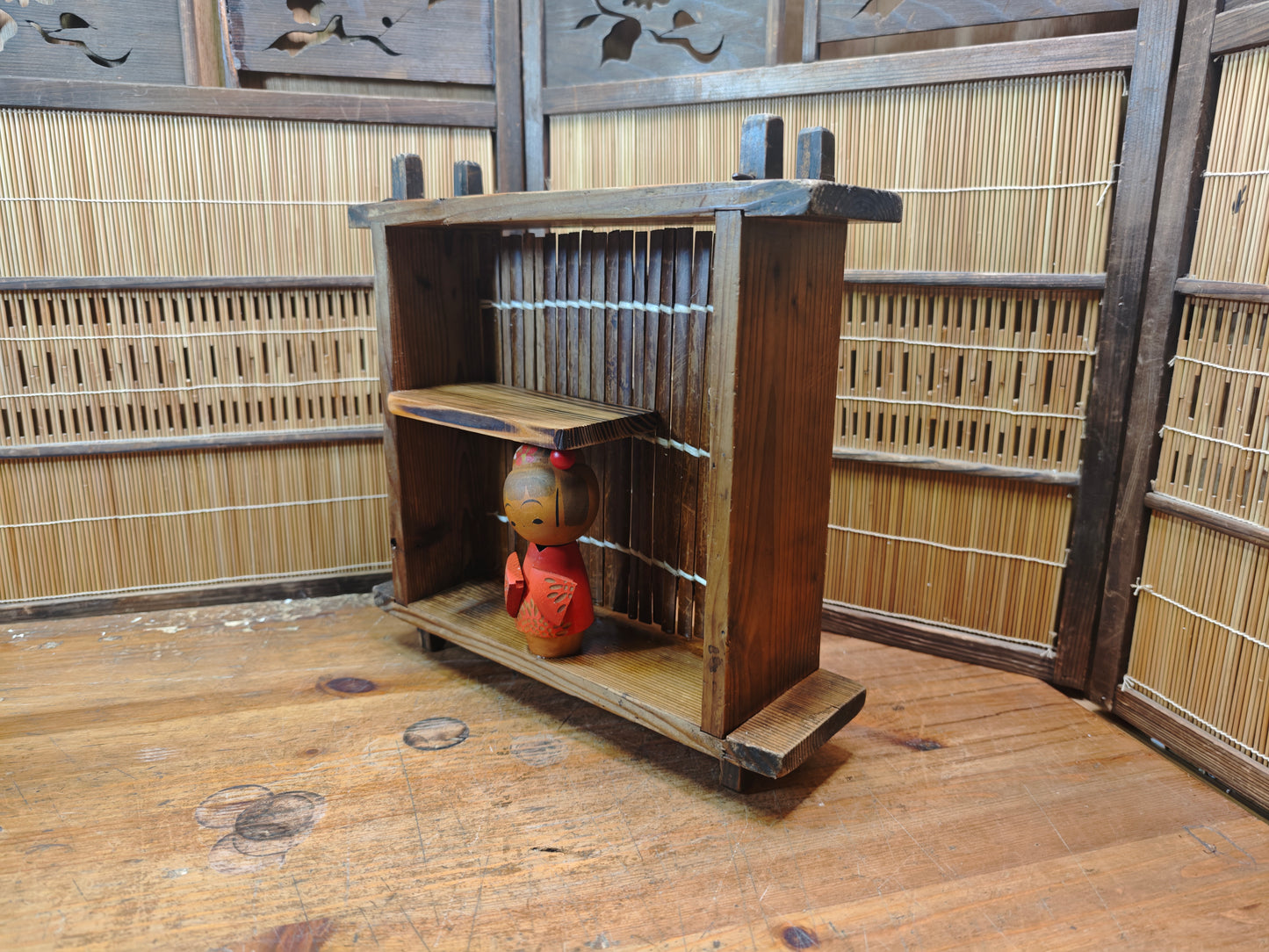 Vintage Japanese 1940s Wooden Shelf Rustic Display Storage Japan