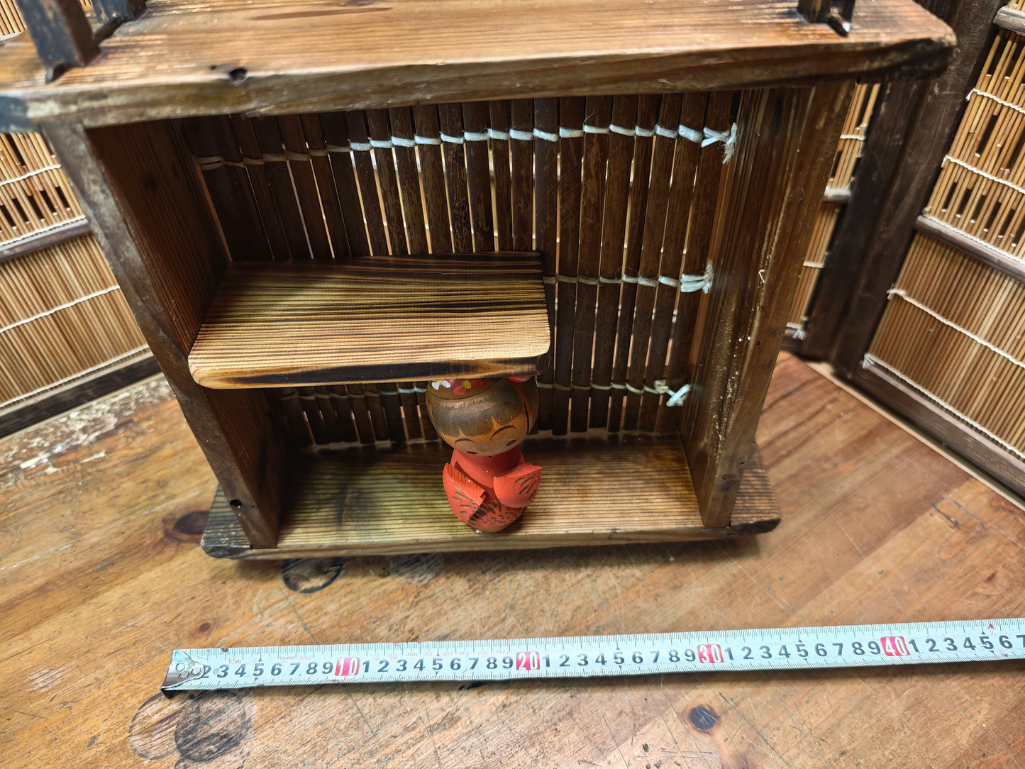 Vintage Japanese 1940s Wooden Shelf Rustic Display Storage Japan