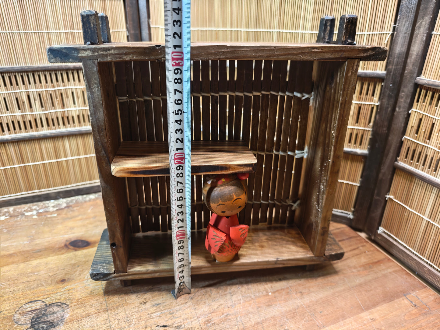 Vintage Japanese 1940s Wooden Shelf Rustic Display Storage Japan