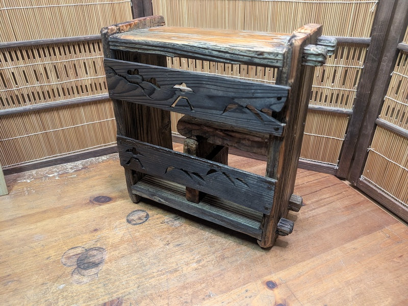 Vintage Japanese Wood Shelf Box Handmade Rustic Storage Display