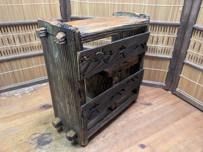 Vintage Japanese Wood Shelf Box Handmade Rustic Storage Display