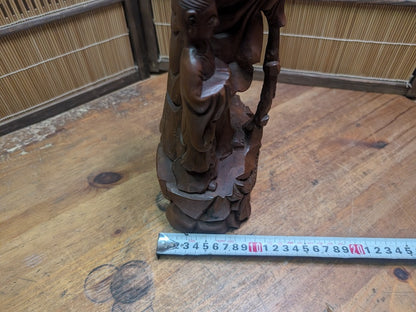 Vintage Chinese Boxwood Guan Yin Statue Lotus Fish Motif Auction Japan