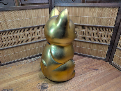Vintage Japanese Gold Maneki Neko Large Signed Lucky Cat Figurine