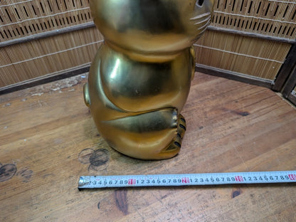 Vintage Japanese Gold Maneki Neko Large Signed Lucky Cat Figurine