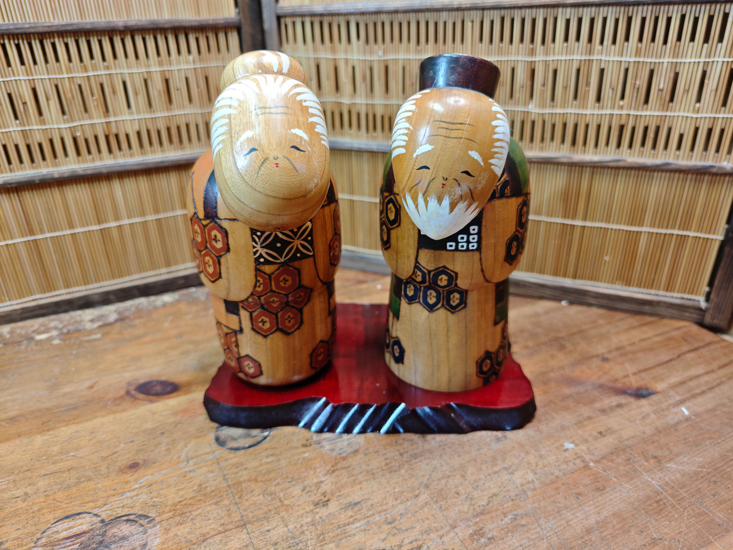 Vintage Japanese Kokeshi Doll Set Signed Hand-Carved Folk Art