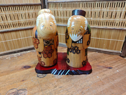 Vintage Japanese Kokeshi Doll Set Signed Hand-Carved Folk Art