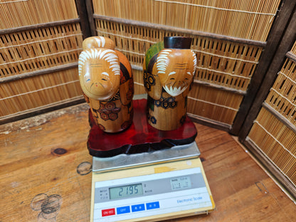 Vintage Japanese Kokeshi Doll Set Signed Hand-Carved Folk Art
